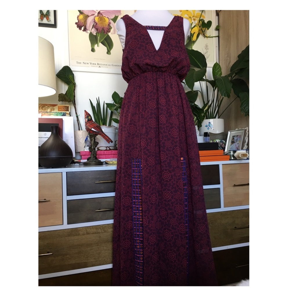 Free People Maxi Bohemian Dress Burgundy XS